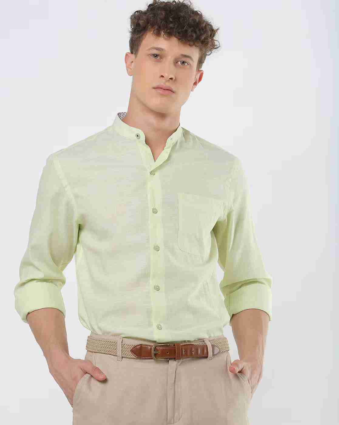 JOHN PLAYERS | Textured Slim Fit Shirt with Band Collar|0