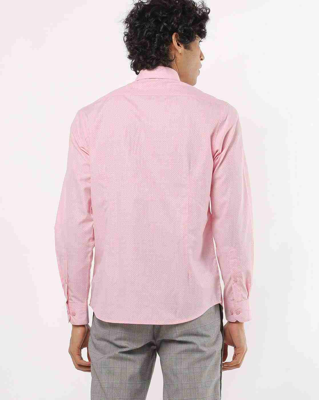 JOHN PLAYERS | Men Textured Slim Fit Shirt with Patch Pocket|1