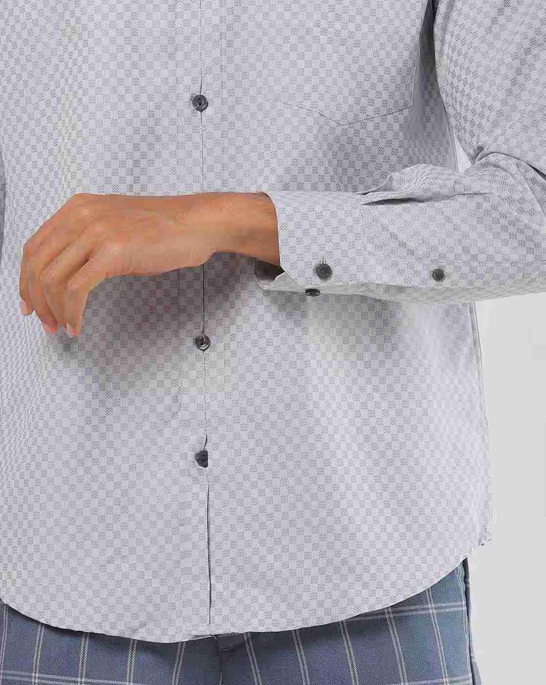 JOHN PLAYERS | Men Checked Slim Fit Shirt with Patch Pocket|2