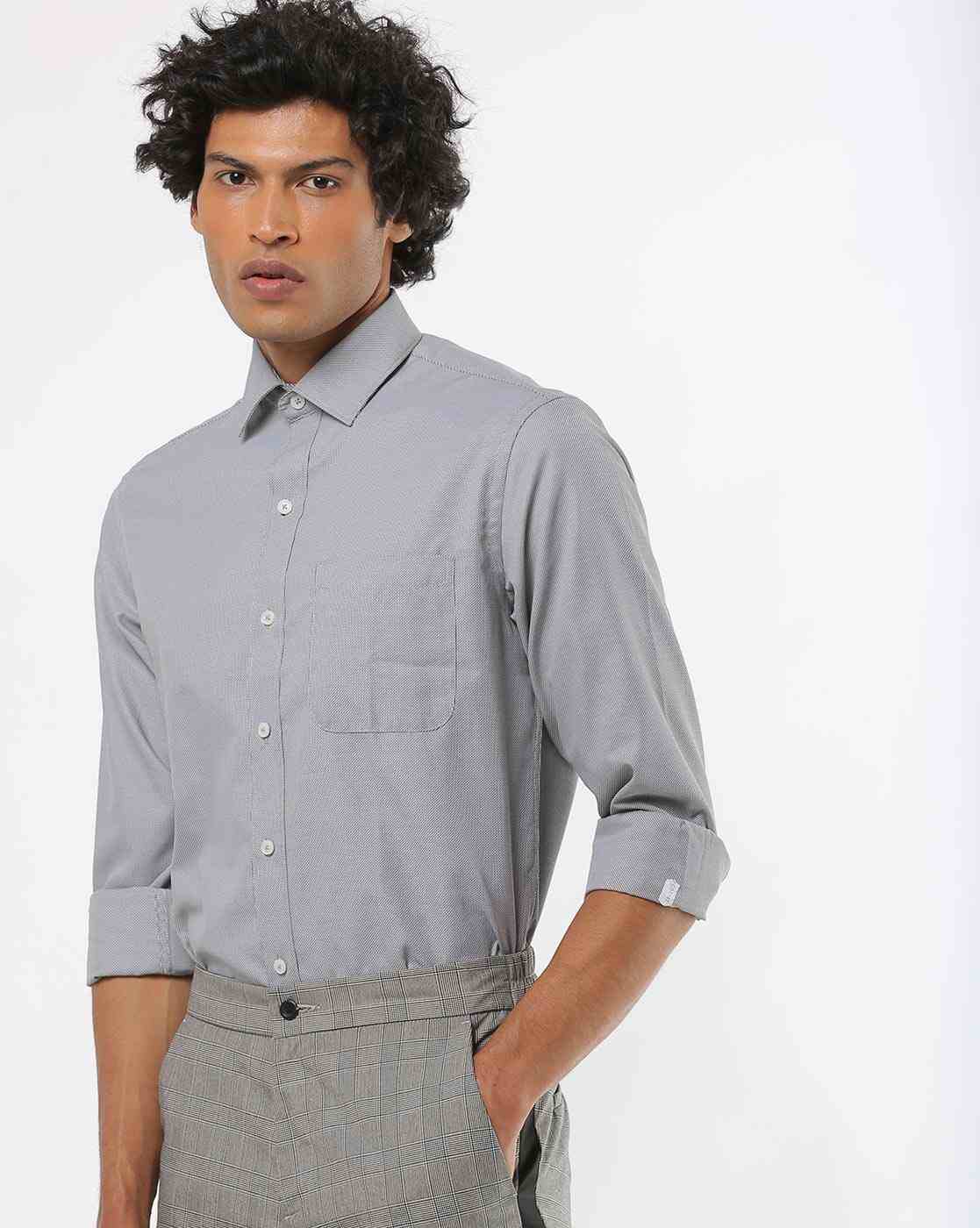 JOHN PLAYERS | Textured Slim Fit Shirt with Patch Pocket|0