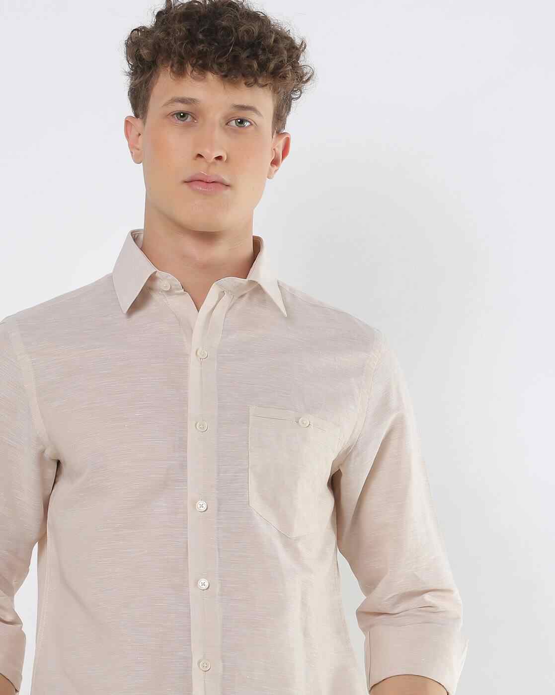 JOHN PLAYERS | Textured Slim Fit Linen Shirt with Patch Pocket|0