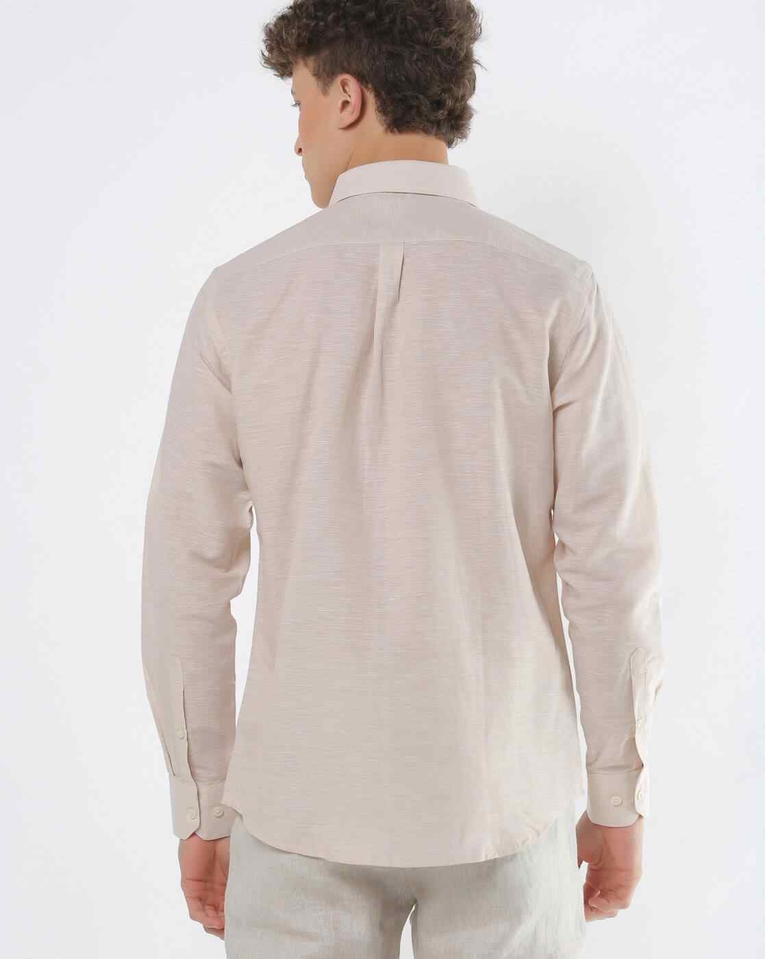 JOHN PLAYERS | Textured Slim Fit Linen Shirt with Patch Pocket|1