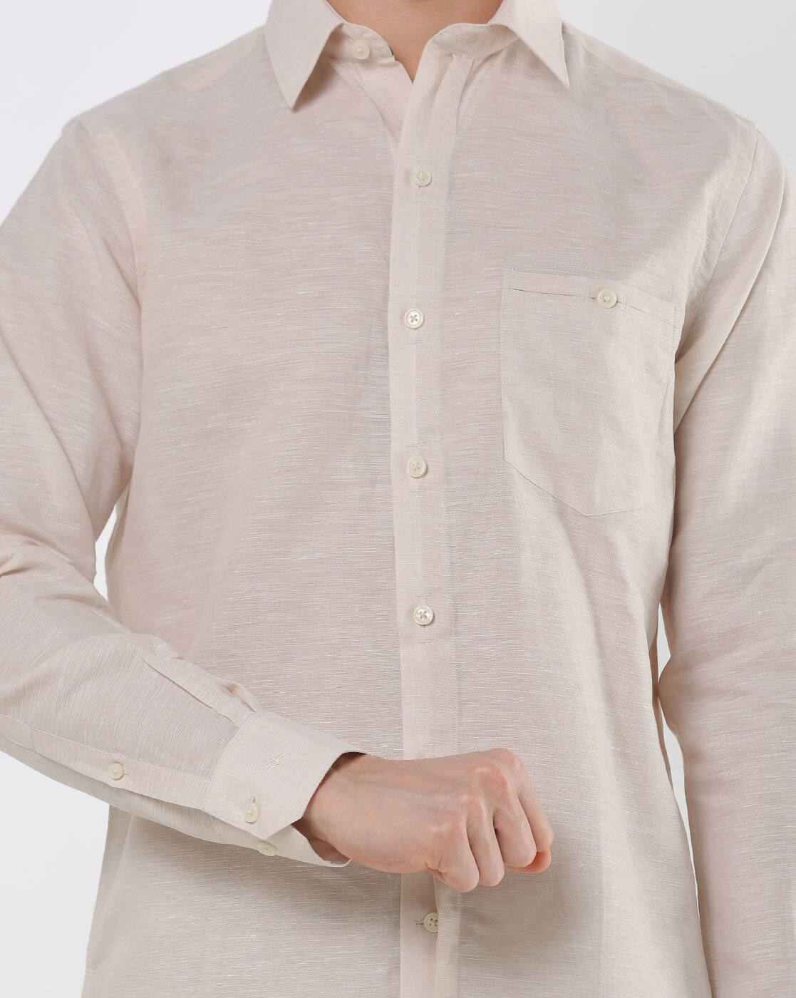 JOHN PLAYERS | Textured Slim Fit Linen Shirt with Patch Pocket|2