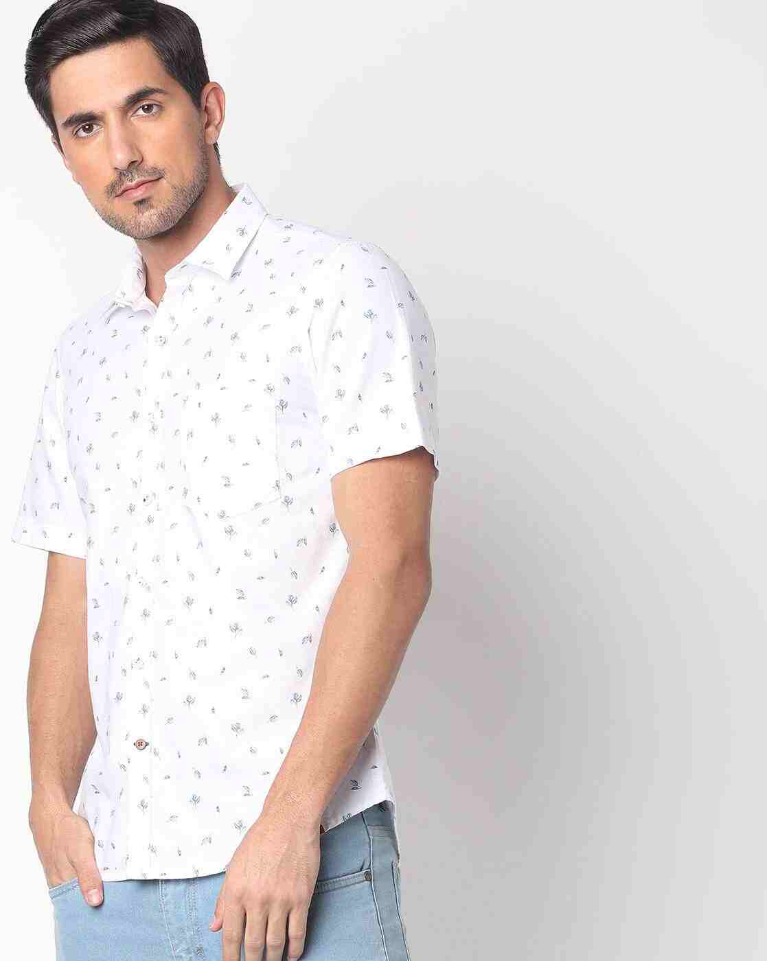 Men Floral Print Extra Slim Fit with Patch Pocket
