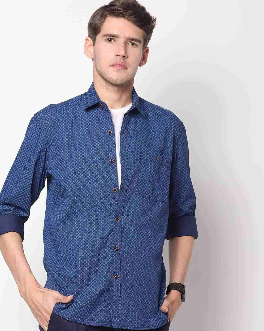 JOHN PLAYERS | Printed Extra Slim Fit Shirt with Buttoned Patch Pocket|0