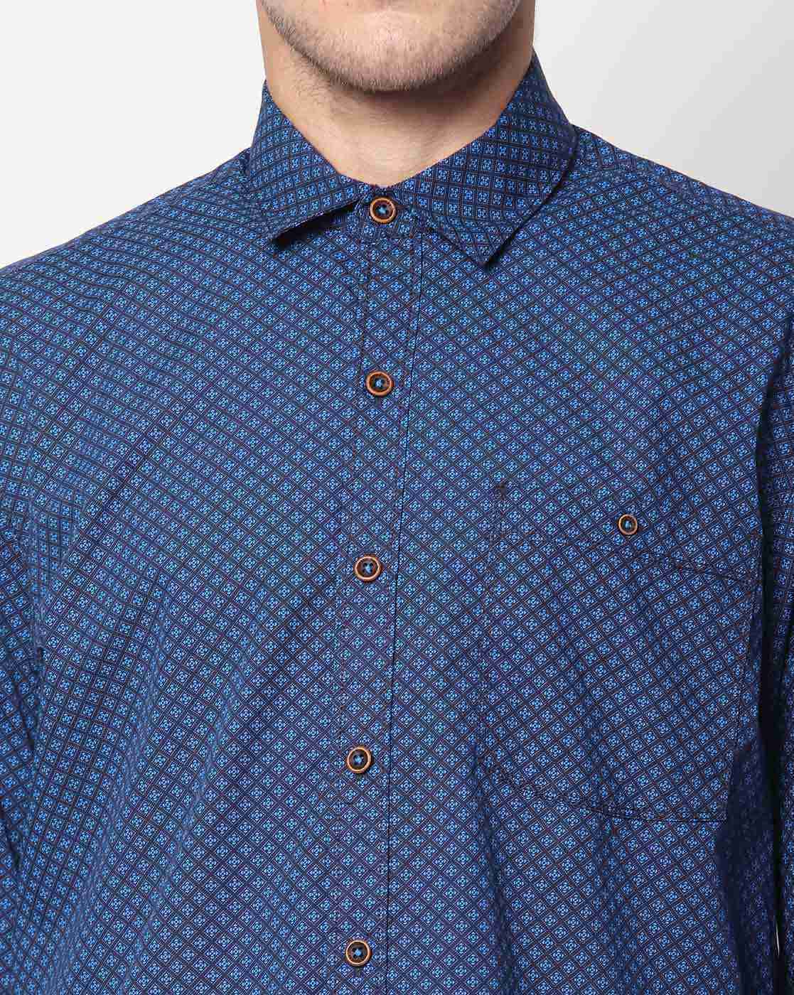 JOHN PLAYERS | Printed Extra Slim Fit Shirt with Buttoned Patch Pocket|2