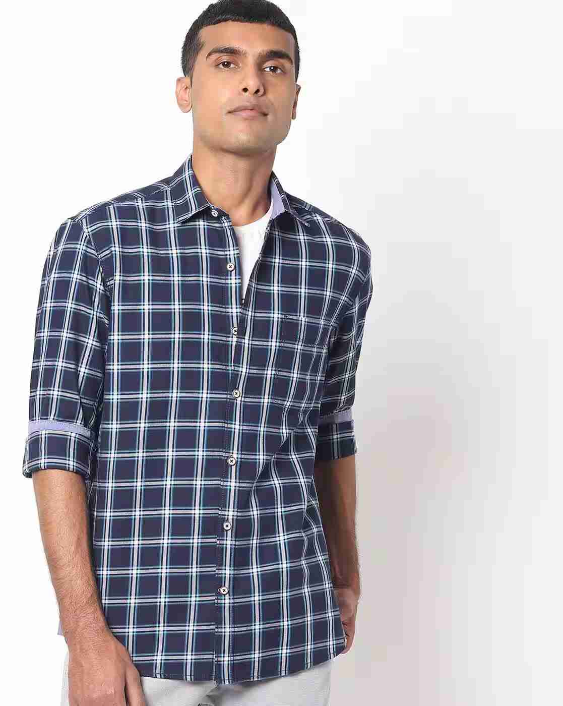JOHN PLAYERS | Checked Slim Fit Shirt with Patch Pocket|0