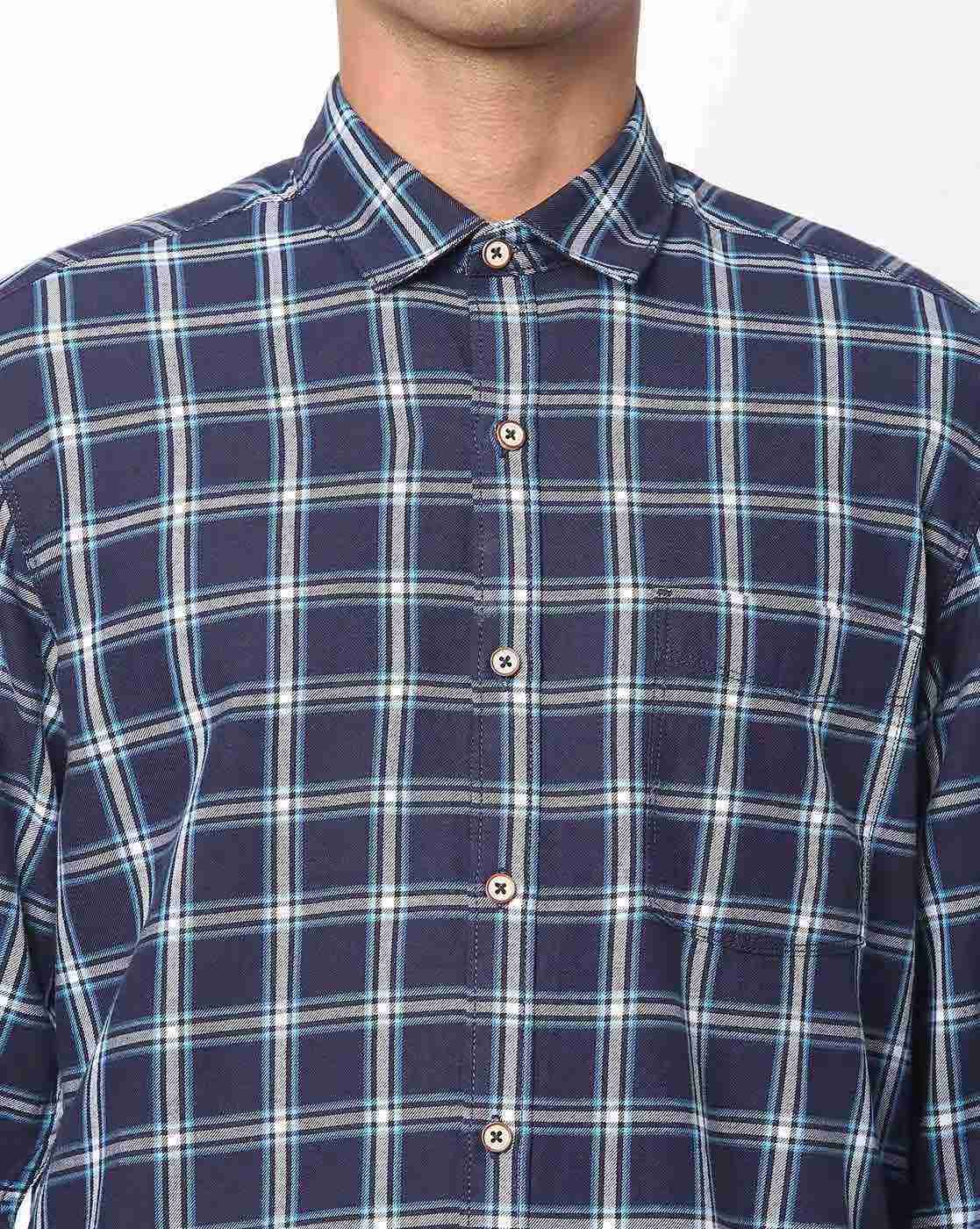 JOHN PLAYERS | Checked Slim Fit Shirt with Patch Pocket|2