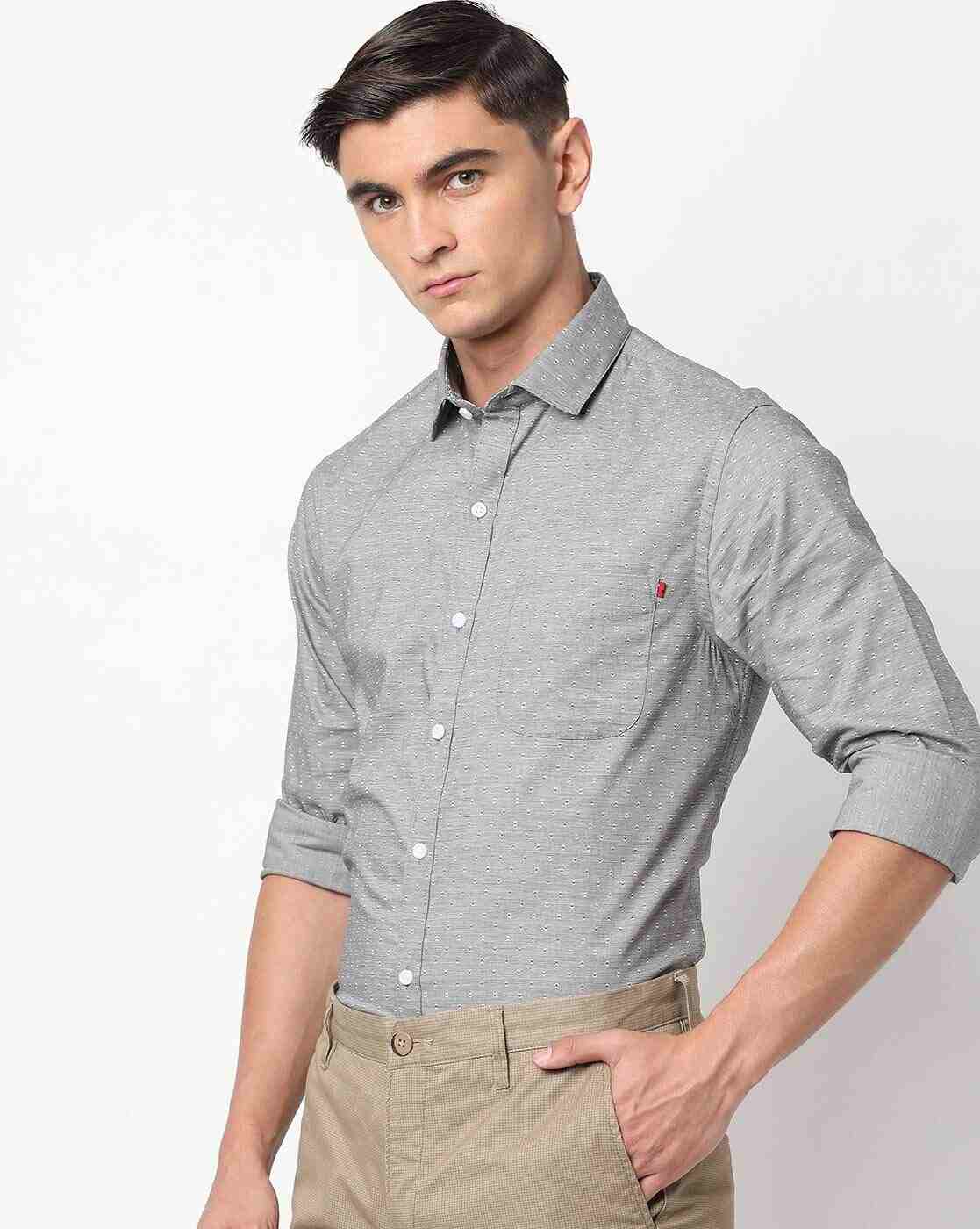 JOHN PLAYERS | Textured Spread-Collar Shirt with Patch Pocket|0