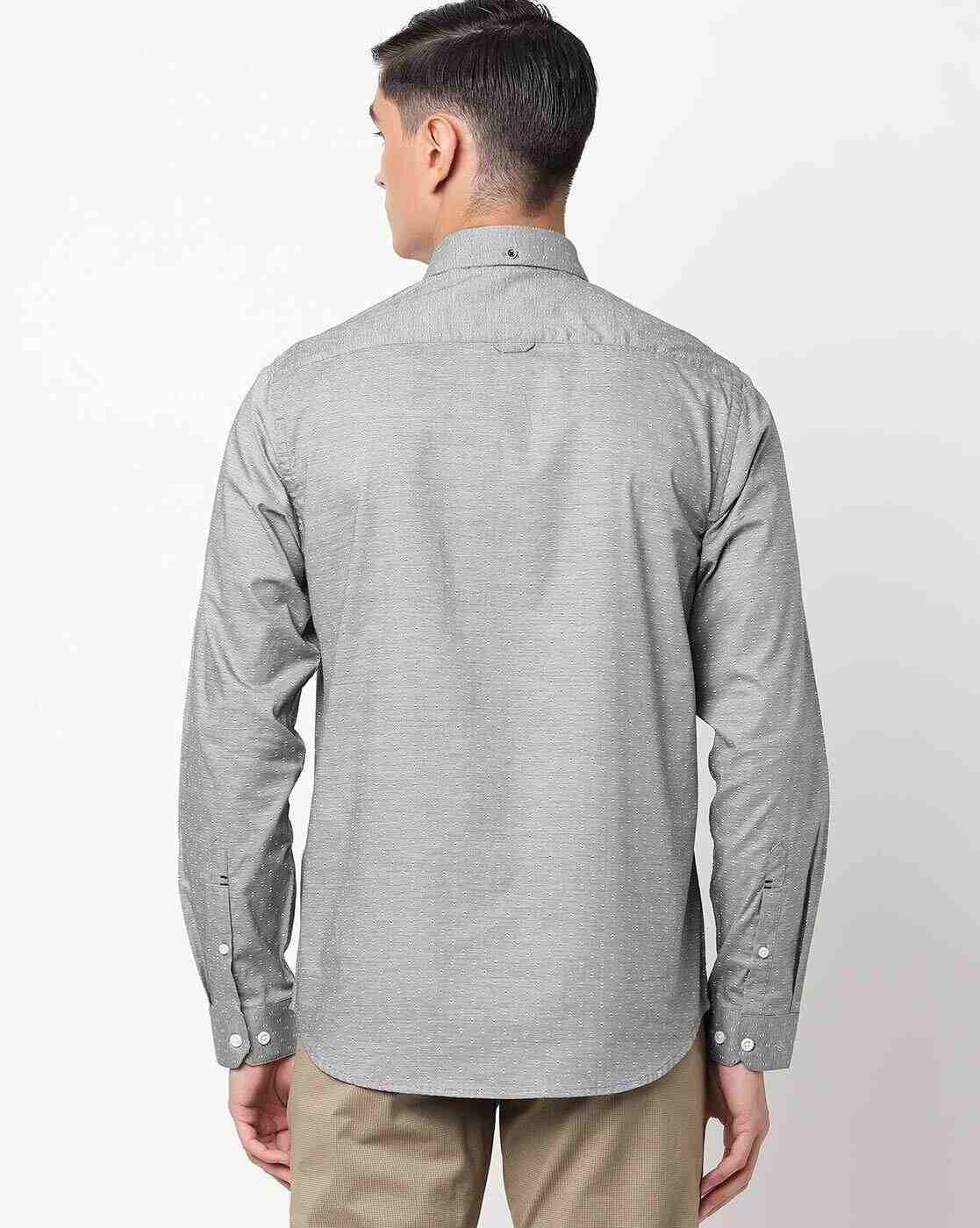 JOHN PLAYERS | Textured Spread-Collar Shirt with Patch Pocket|1