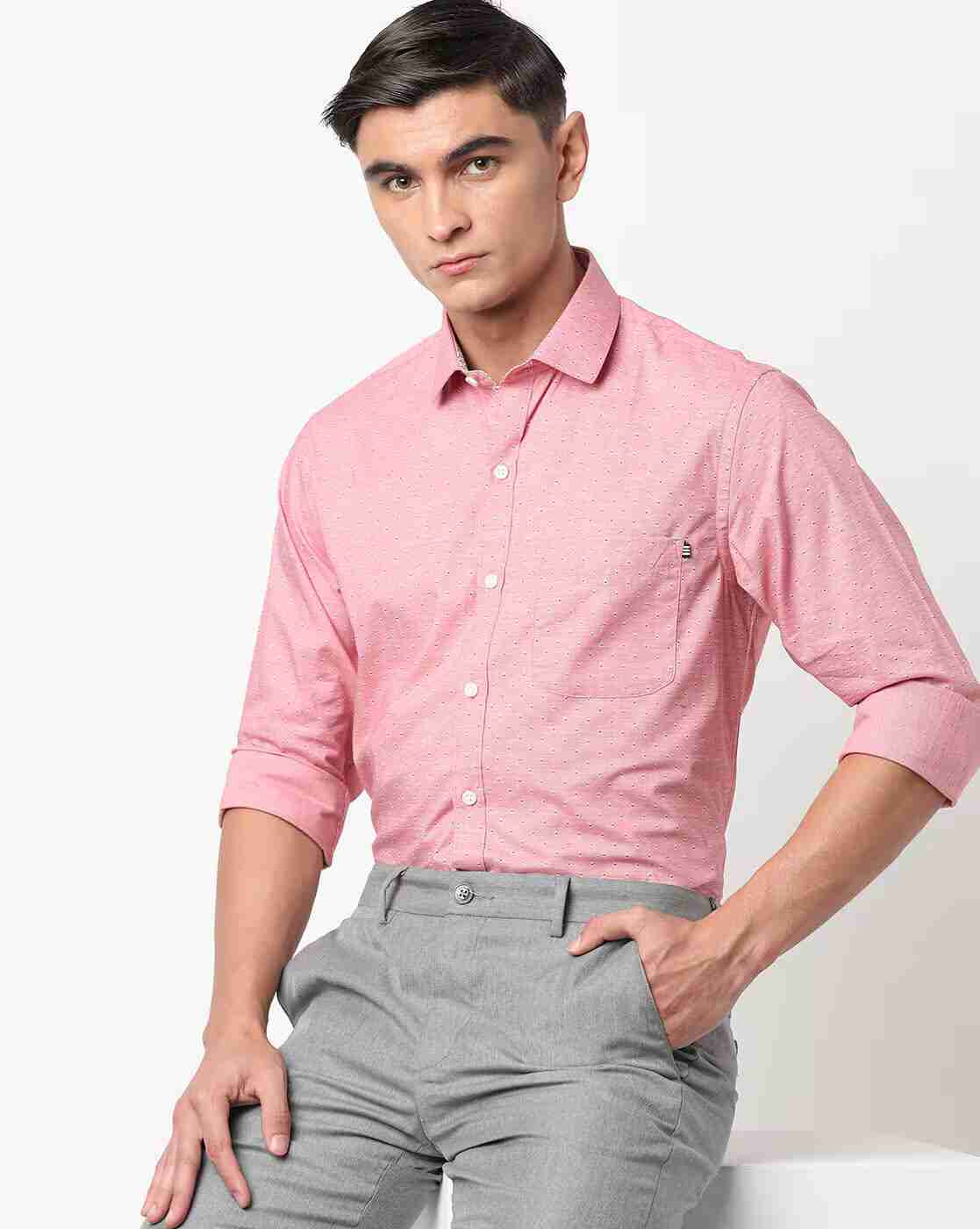 Textured Spread-Collar Shirt with Patch Pocket