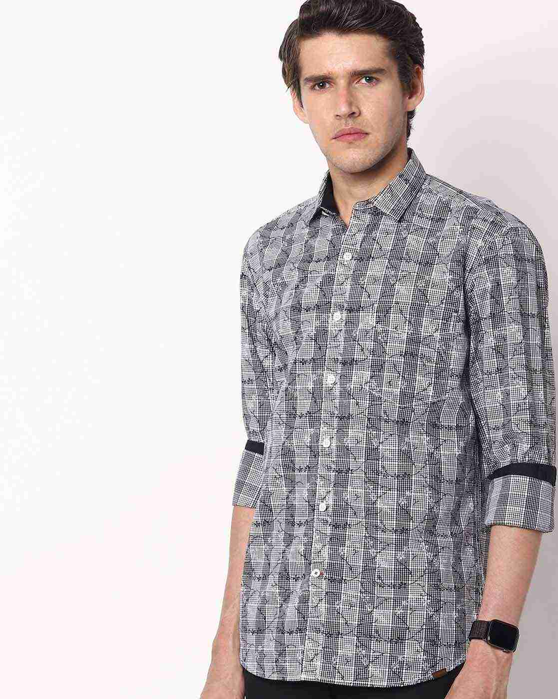 JOHN PLAYERS | Checked Exra Slim Fit Shirt with Patch Pocket|0