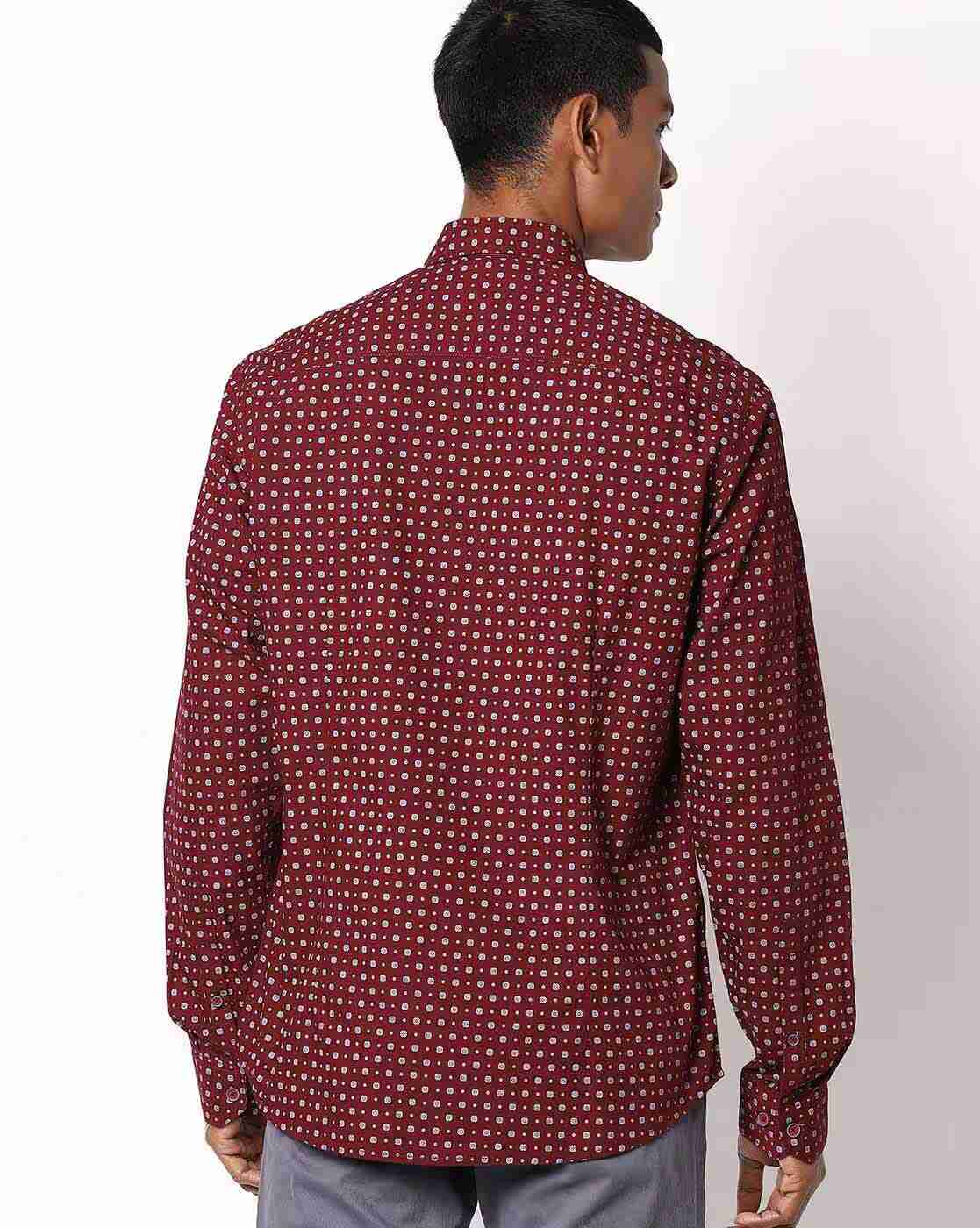 JOHN PLAYERS | Geometric Print Extra Slim Fit Shirt with Patch Pocket|1