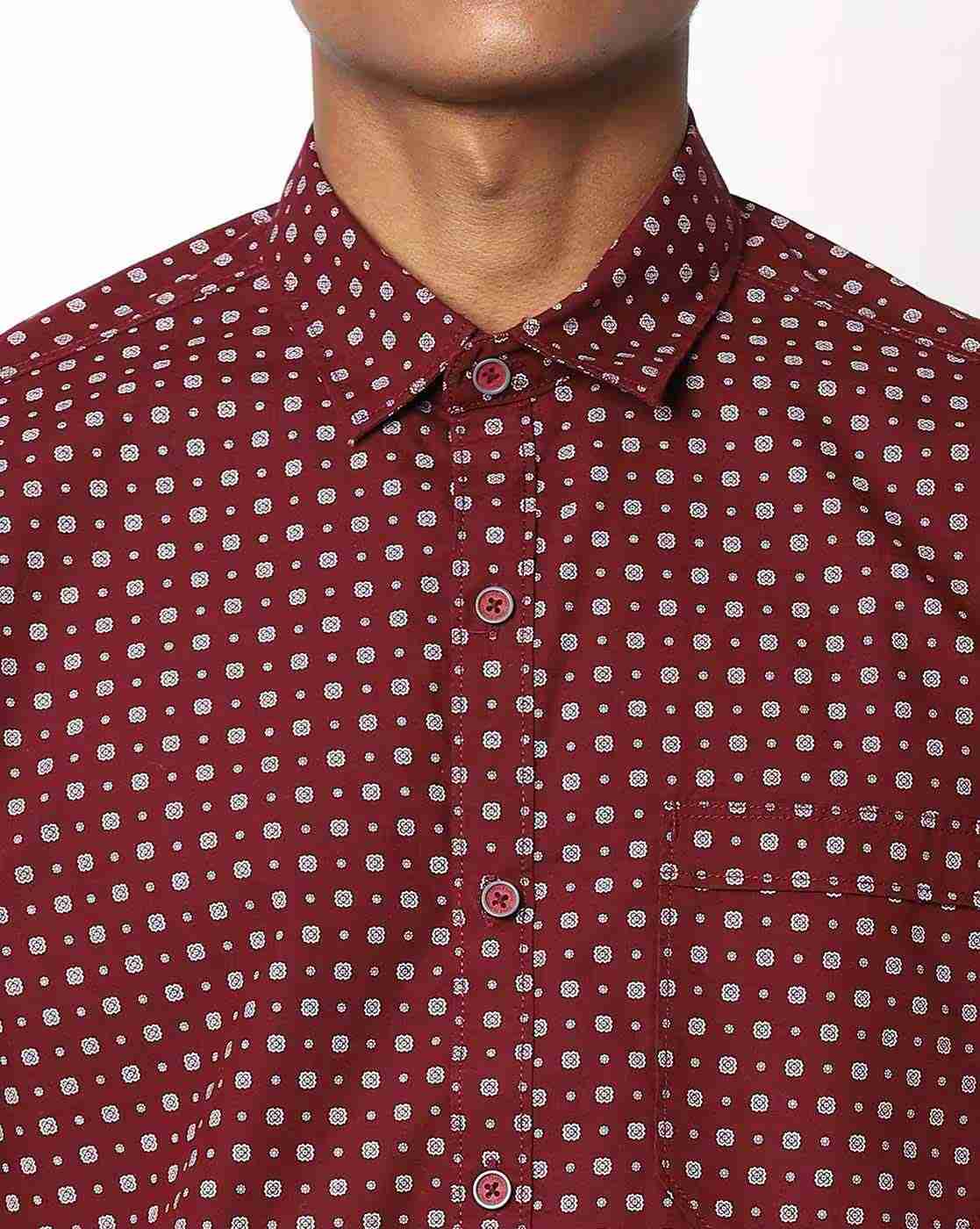 JOHN PLAYERS | Geometric Print Extra Slim Fit Shirt with Patch Pocket|2