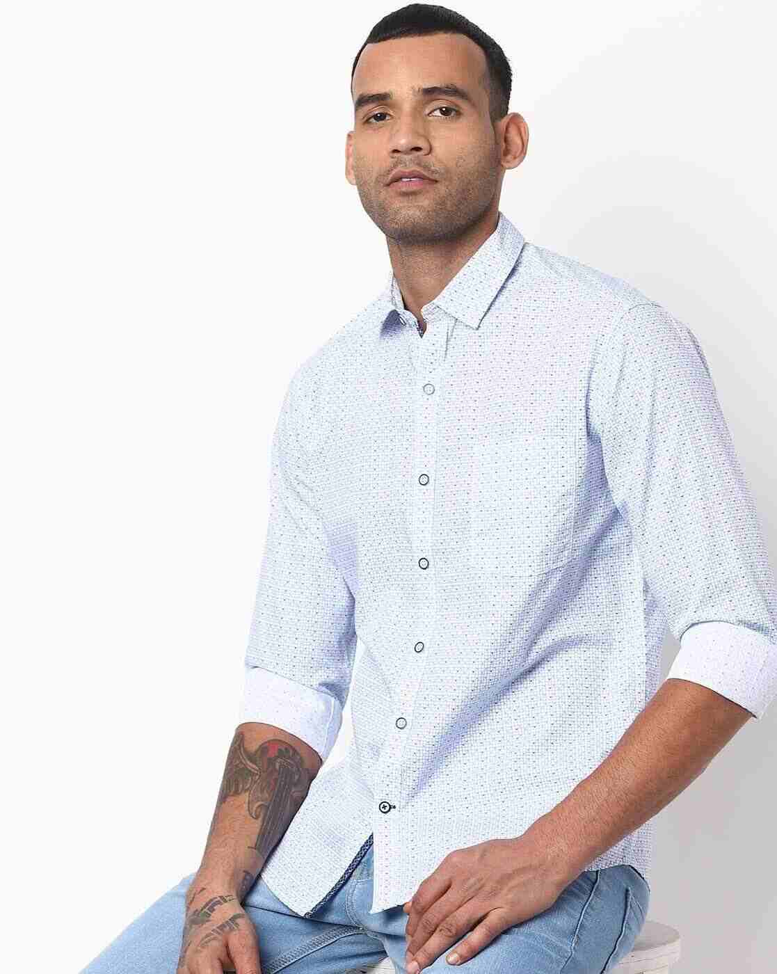 Micro Print Slim Fit Shirt with Patch Pocket