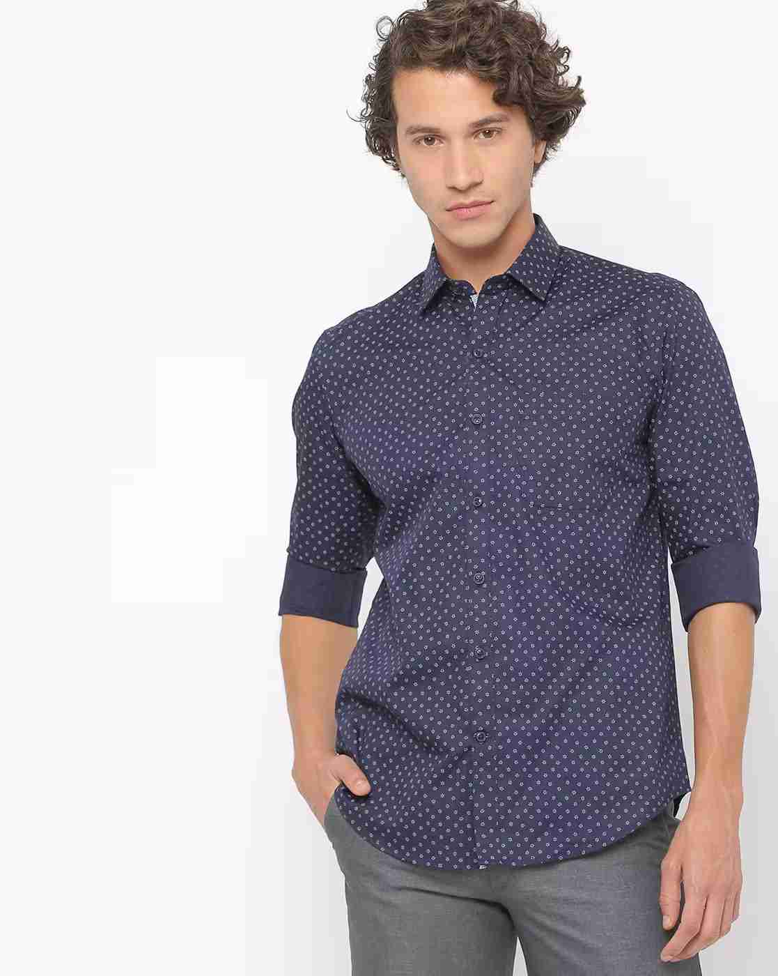JOHN PLAYERS | Men Micro Print Slim Fit Shirt with Patch Pocket|0