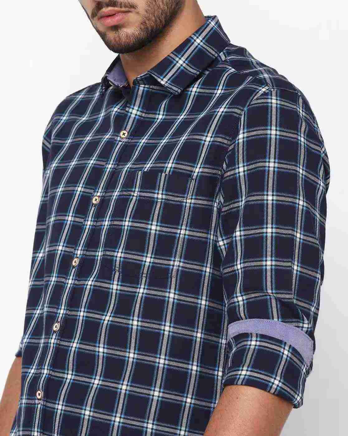JOHN PLAYERS | Checked Extra Slim Fit Cotton Shirt|2