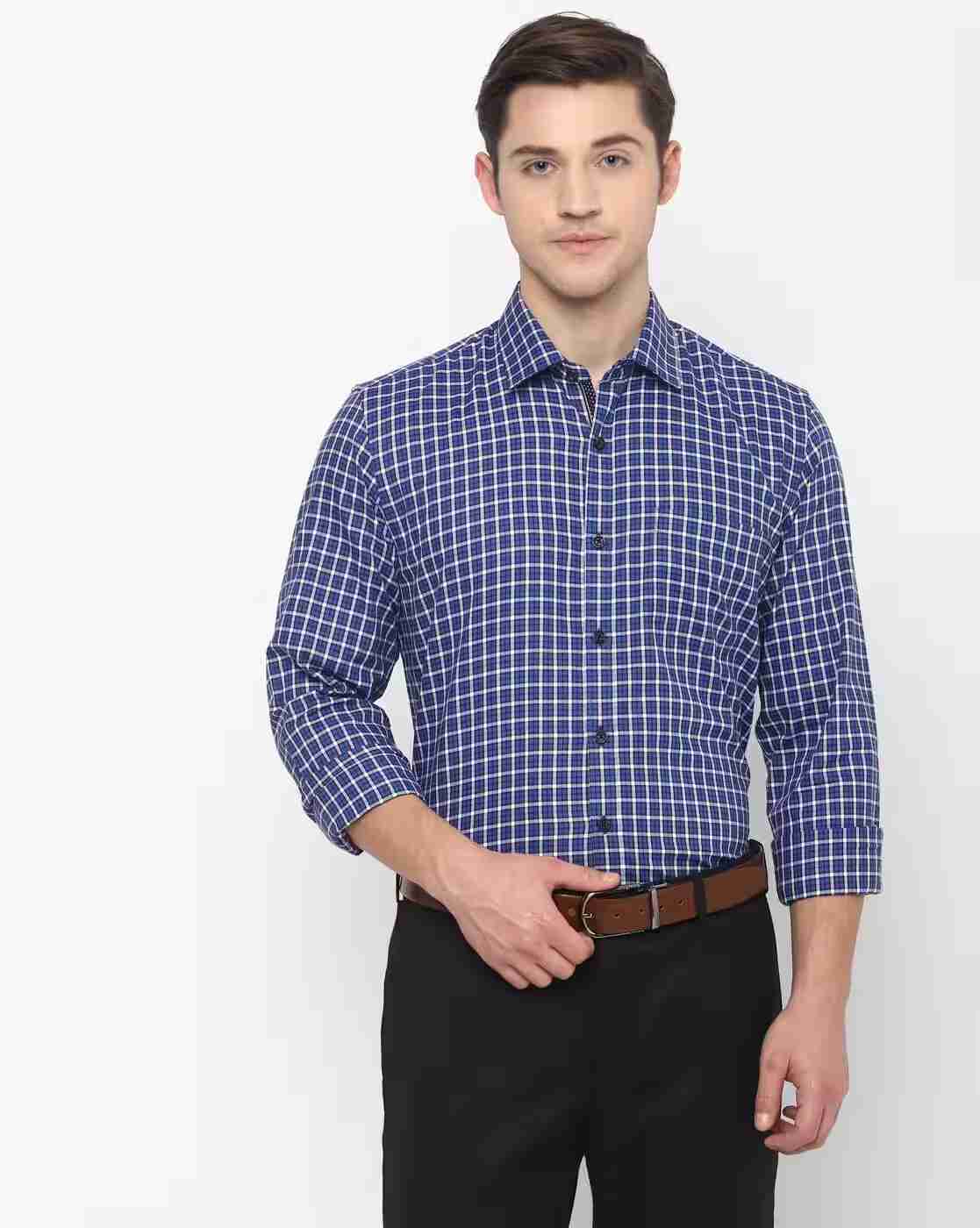 JOHN PLAYERS | Men Checked Slim Fit Cotton Shirt|0