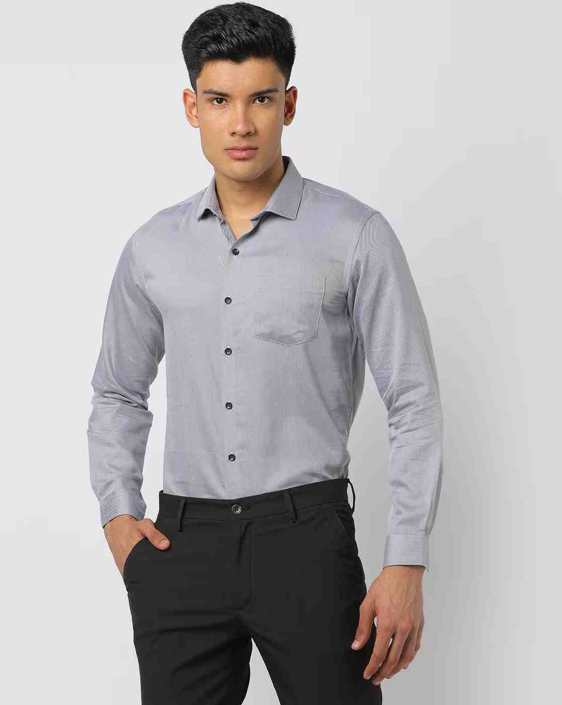 Men Slim Fit Shirt with Patch Pocket