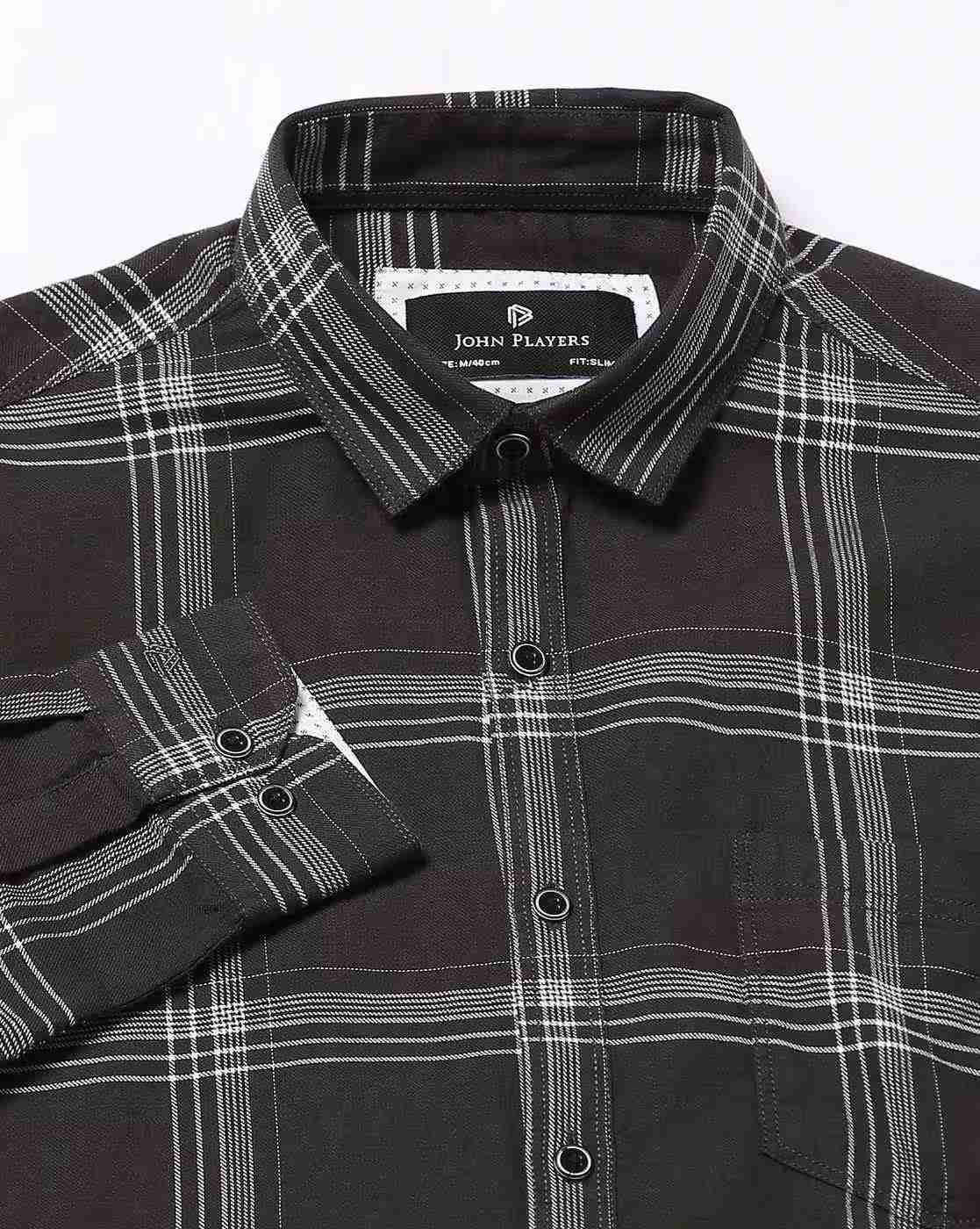 JOHN PLAYERS | Men Checked Slim Fit Shirt|5