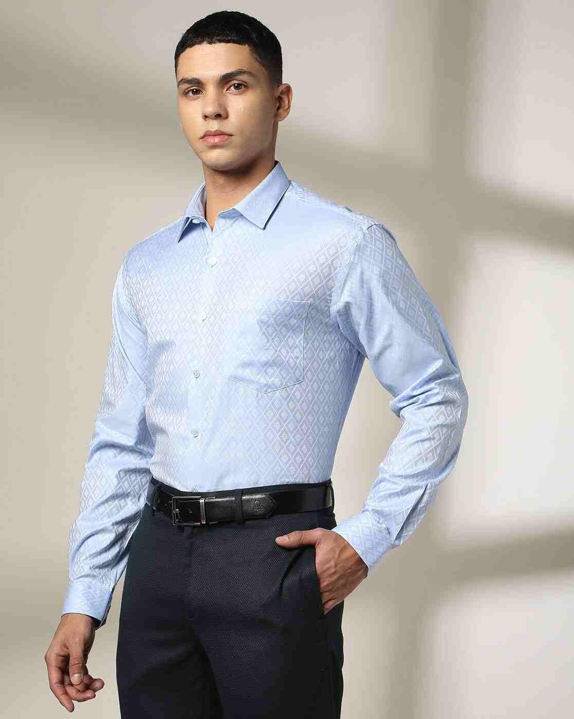 JOHN PLAYERS | Men Geometric Patterned Slim Fit Shirt with Patch Pocket|0