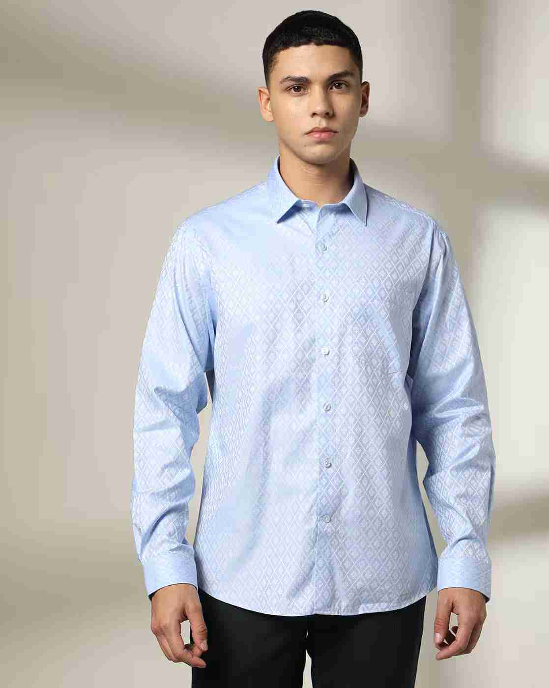 JOHN PLAYERS | Men Geometric Patterned Slim Fit Shirt with Patch Pocket|3