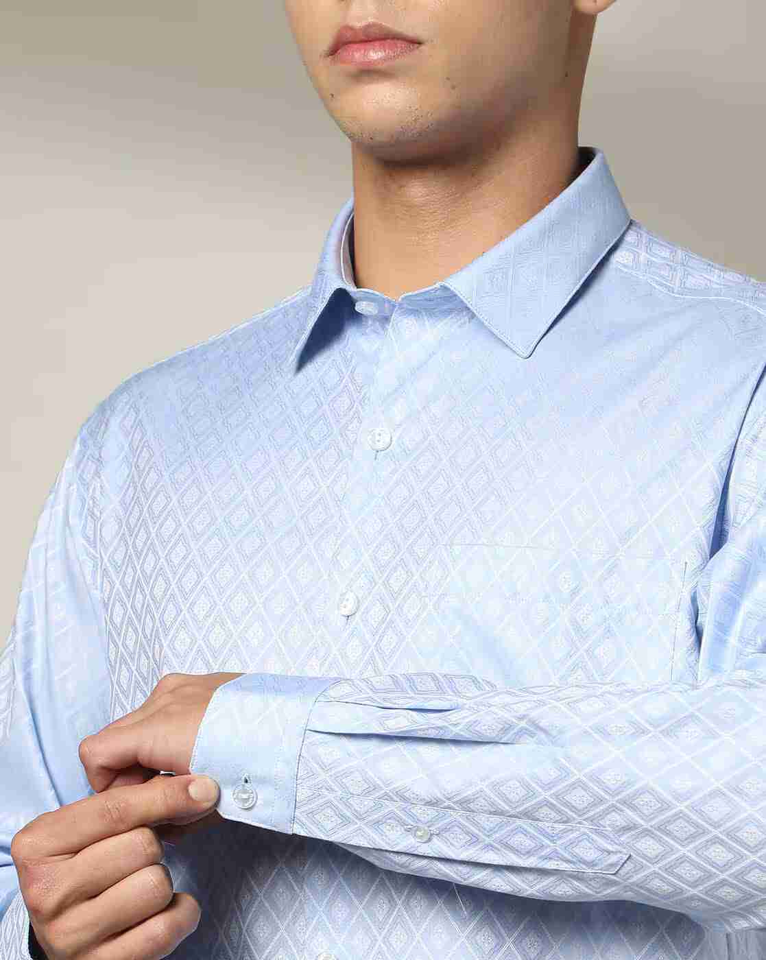 JOHN PLAYERS | Men Geometric Patterned Slim Fit Shirt with Patch Pocket|4