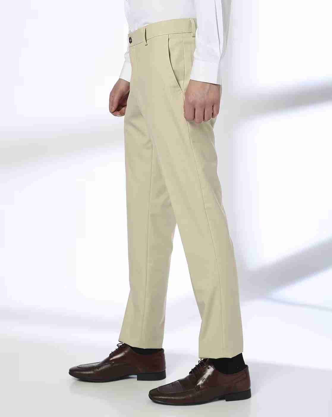 JOHN PLAYERS | Men Flat-Front Slim Fit Trousers|1