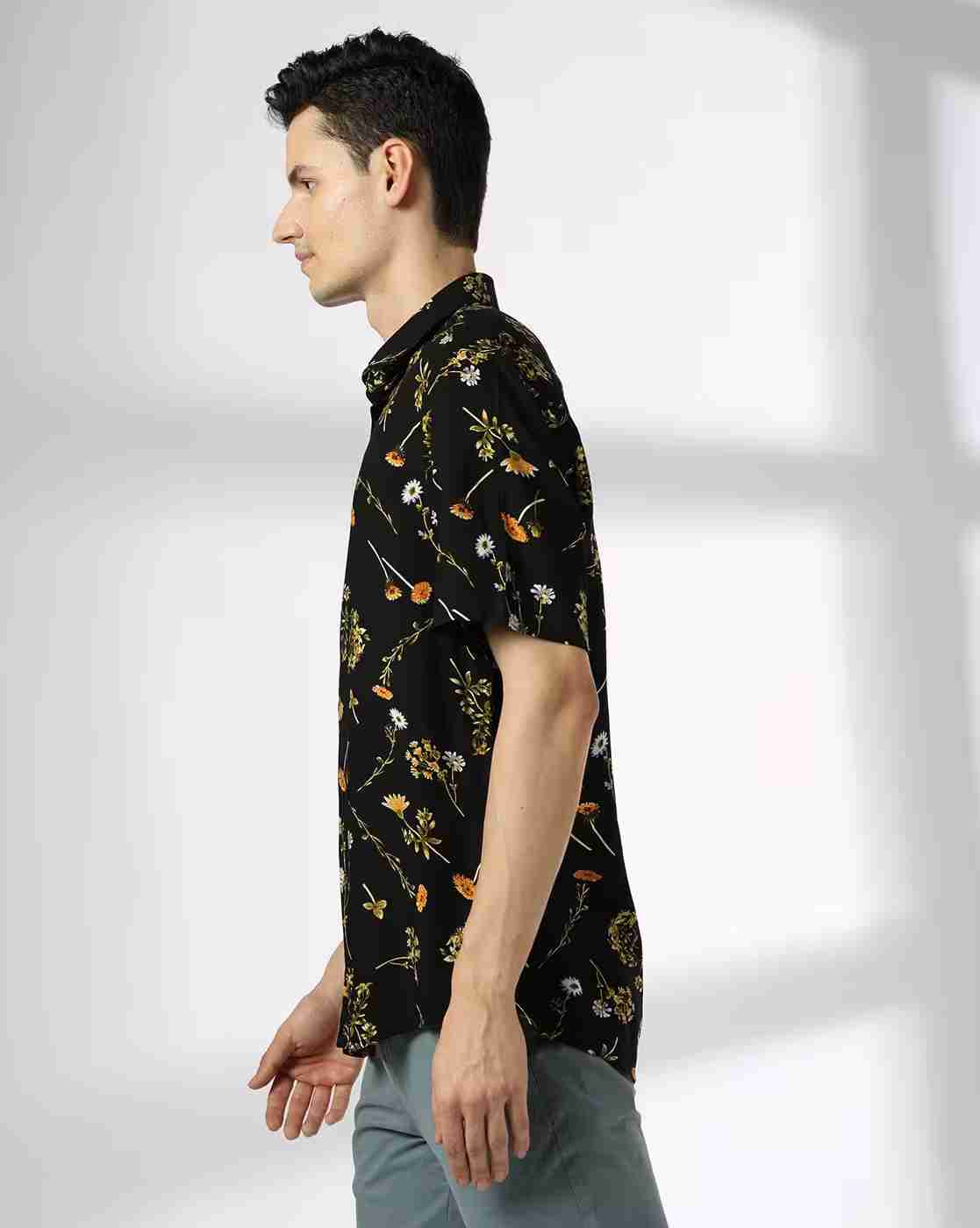 John Players | Men Floral Print Relaxed Fit Shirt|1