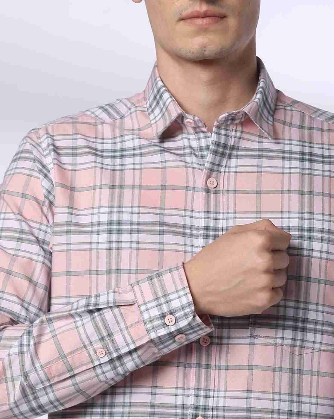 John Players | Men Checked Slim Fit Cotton Shirt|4