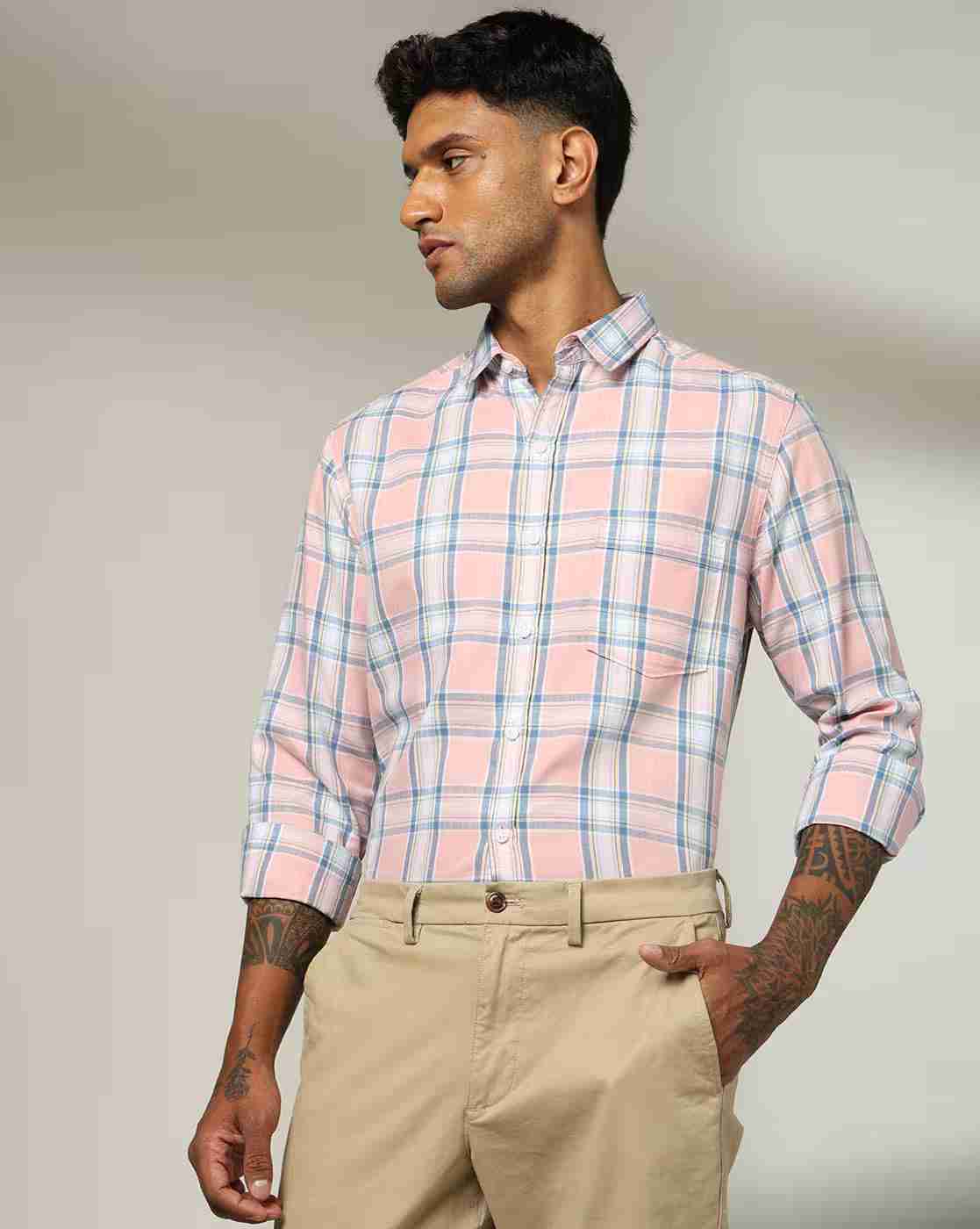 JOHN PLAYERS | Men Checked Slim Fit Shirt|0