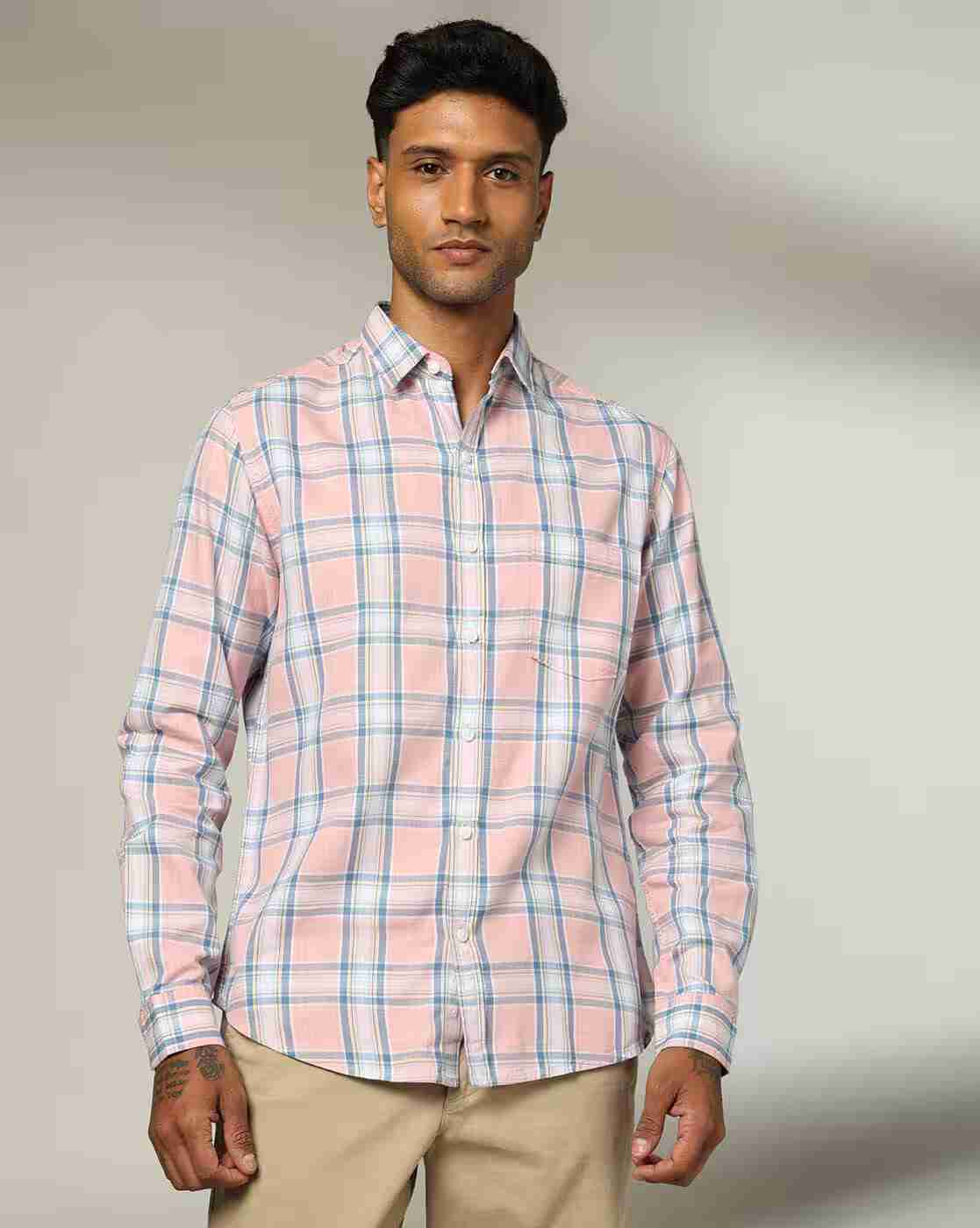 JOHN PLAYERS | Men Checked Slim Fit Shirt|1