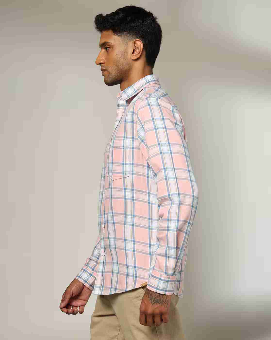 JOHN PLAYERS | Men Checked Slim Fit Shirt|2