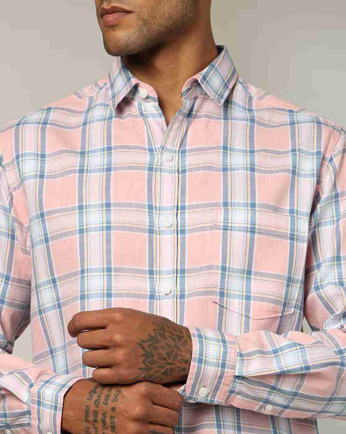 JOHN PLAYERS | Men Checked Slim Fit Shirt|4