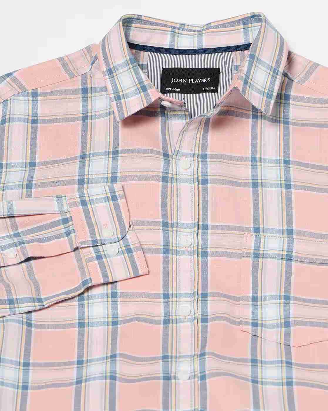 JOHN PLAYERS | Men Checked Slim Fit Shirt|5