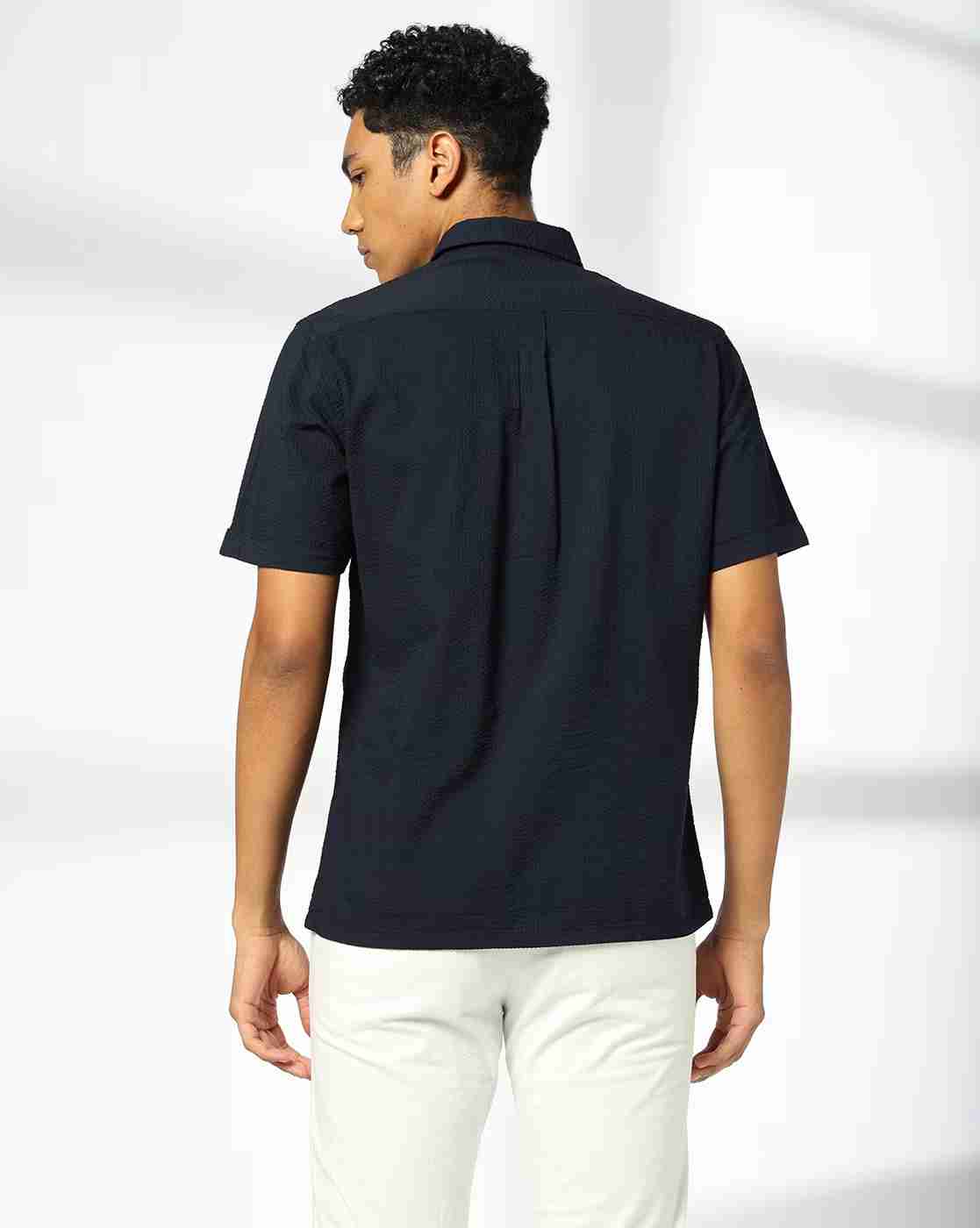 John Players | Men Slim Fit Shirt with Spread Collar|2