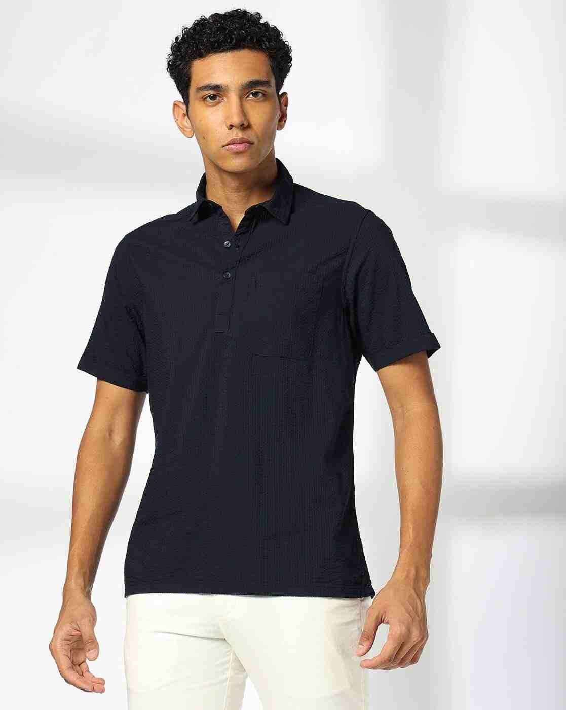 John Players | Men Slim Fit Shirt with Spread Collar|3