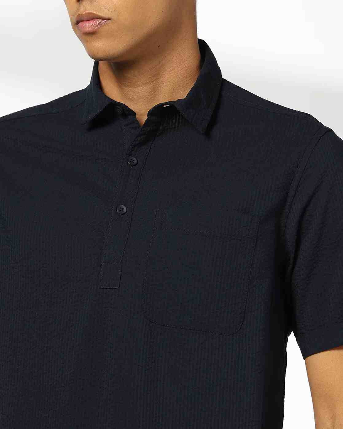 John Players | Men Slim Fit Shirt with Spread Collar|4