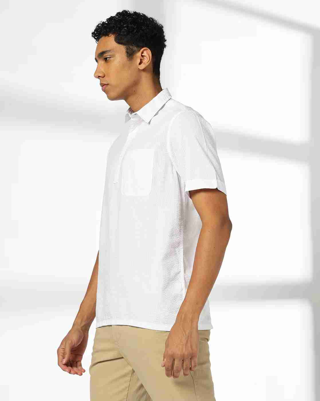 John Players | Men Striped Slim Fit Shirt with Spread Collar|1