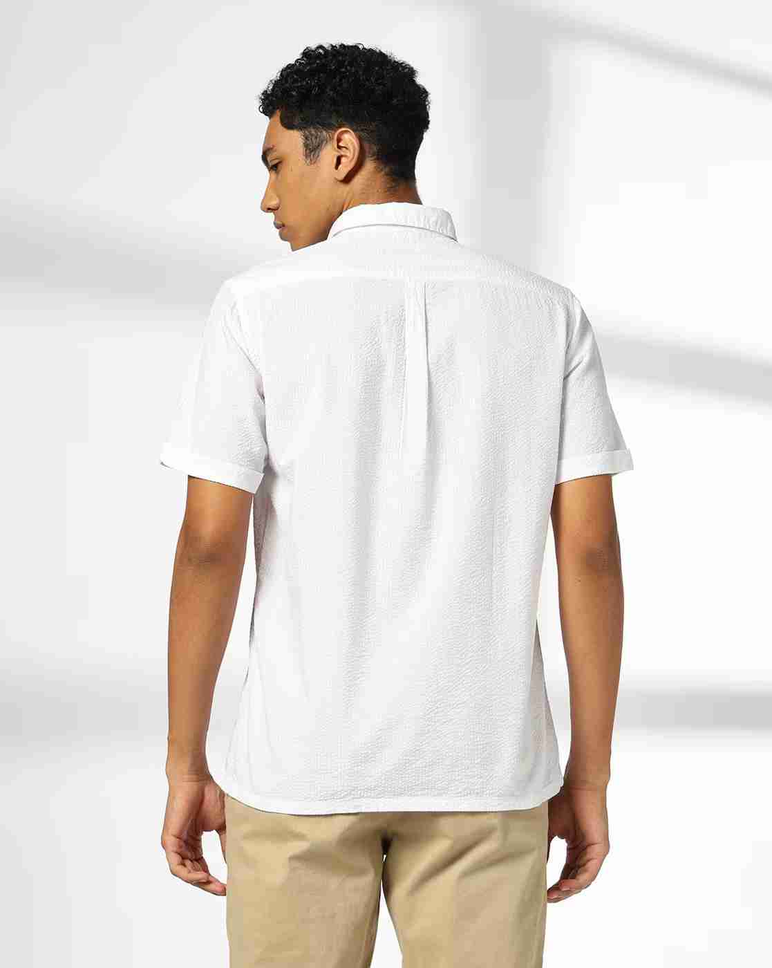 John Players | Men Striped Slim Fit Shirt with Spread Collar|2
