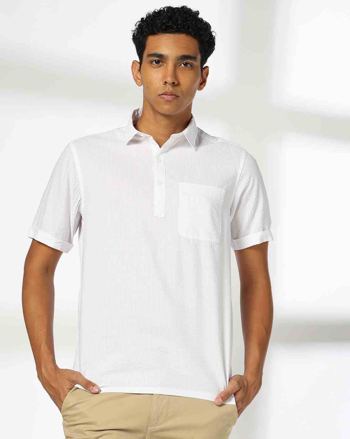 John Players | Men Striped Slim Fit Shirt with Spread Collar|3