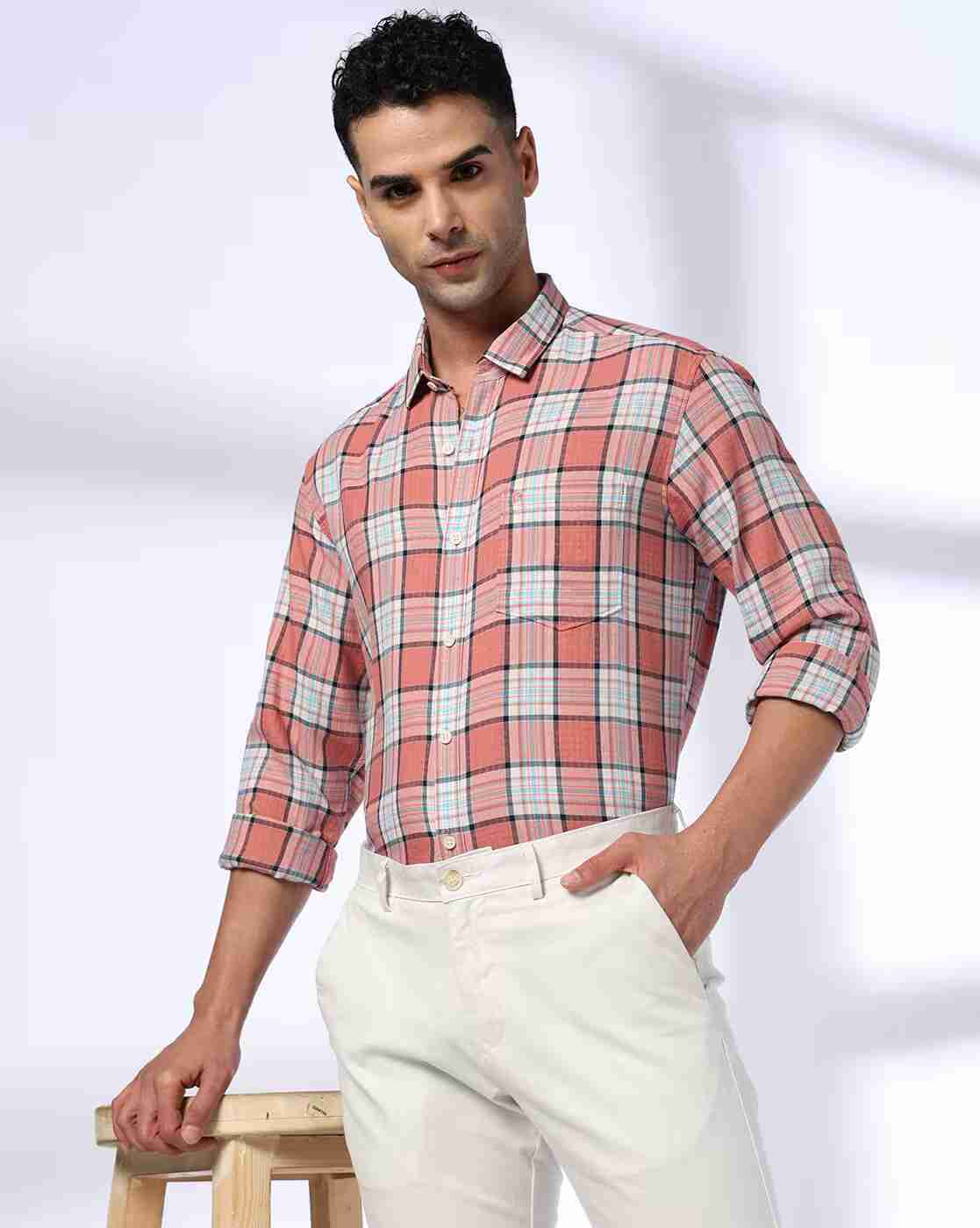 JOHN PLAYERS | Men Plaid Check Slim Fit Shirt|0
