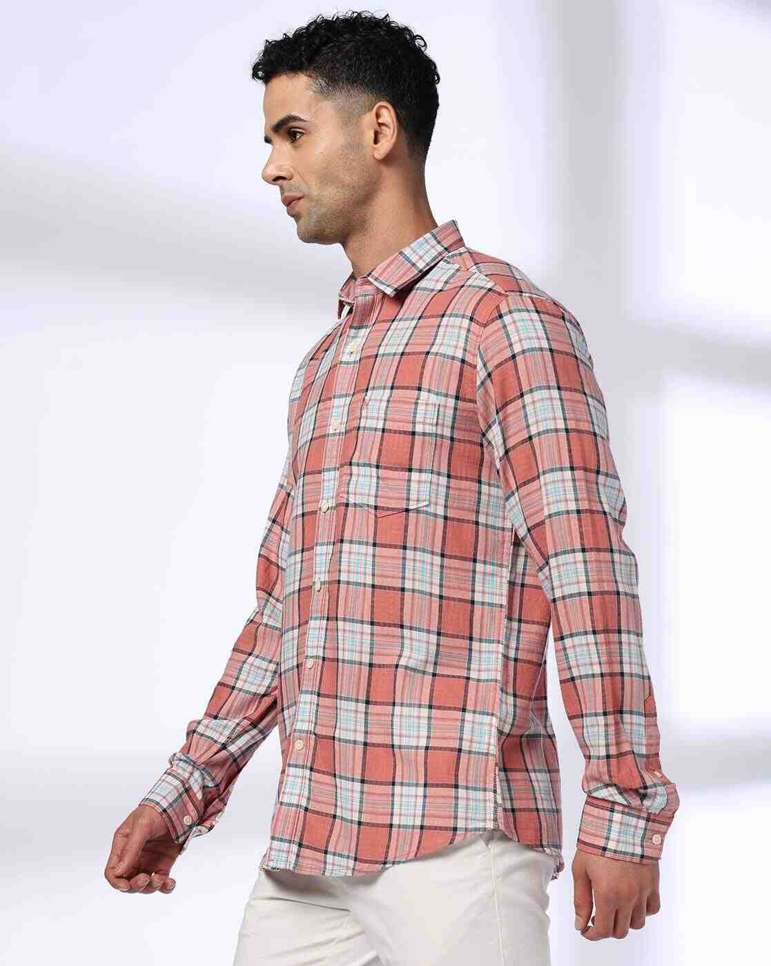 John Players | Men Plaid Check Slim Fit Shirt|1