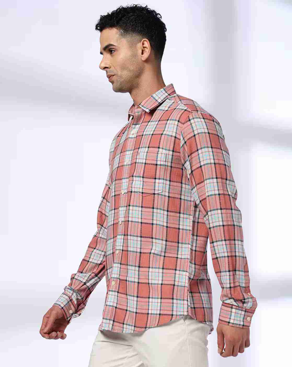 JOHN PLAYERS | Men Plaid Check Slim Fit Shirt|1