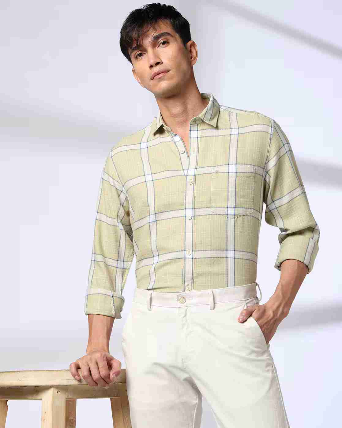 John Players | Men Plaid Check Slim Fit Shirt|0