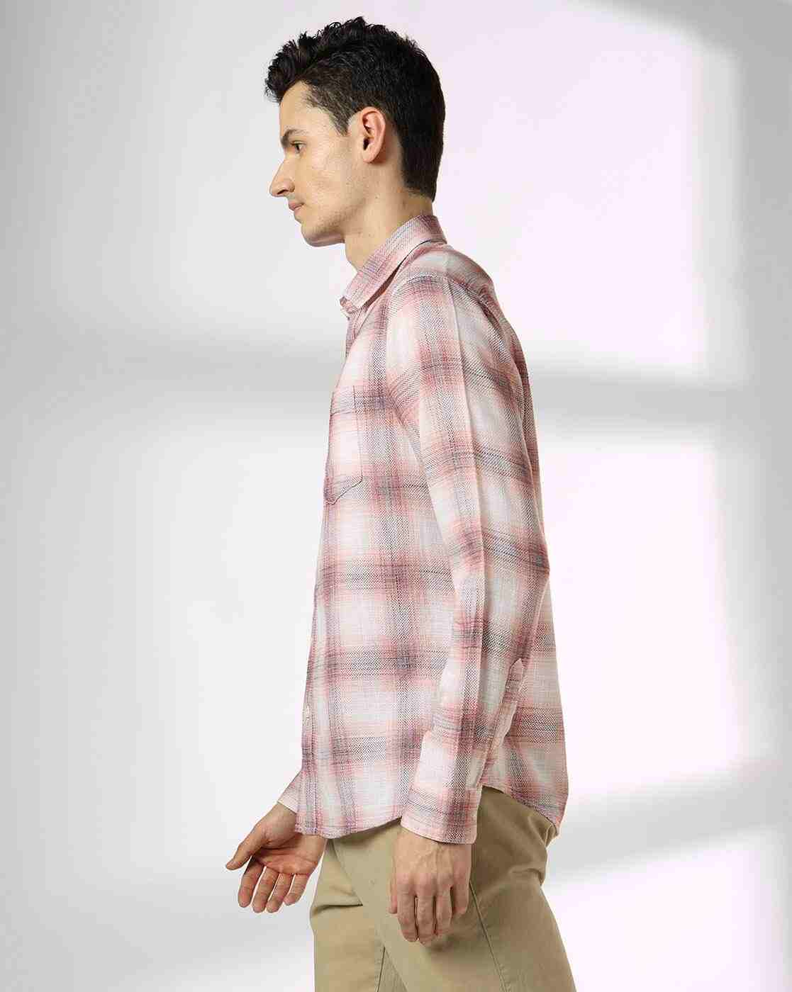 JOHN PLAYERS | Men Checked Slim Fit Shirt with Patch Pocket|1