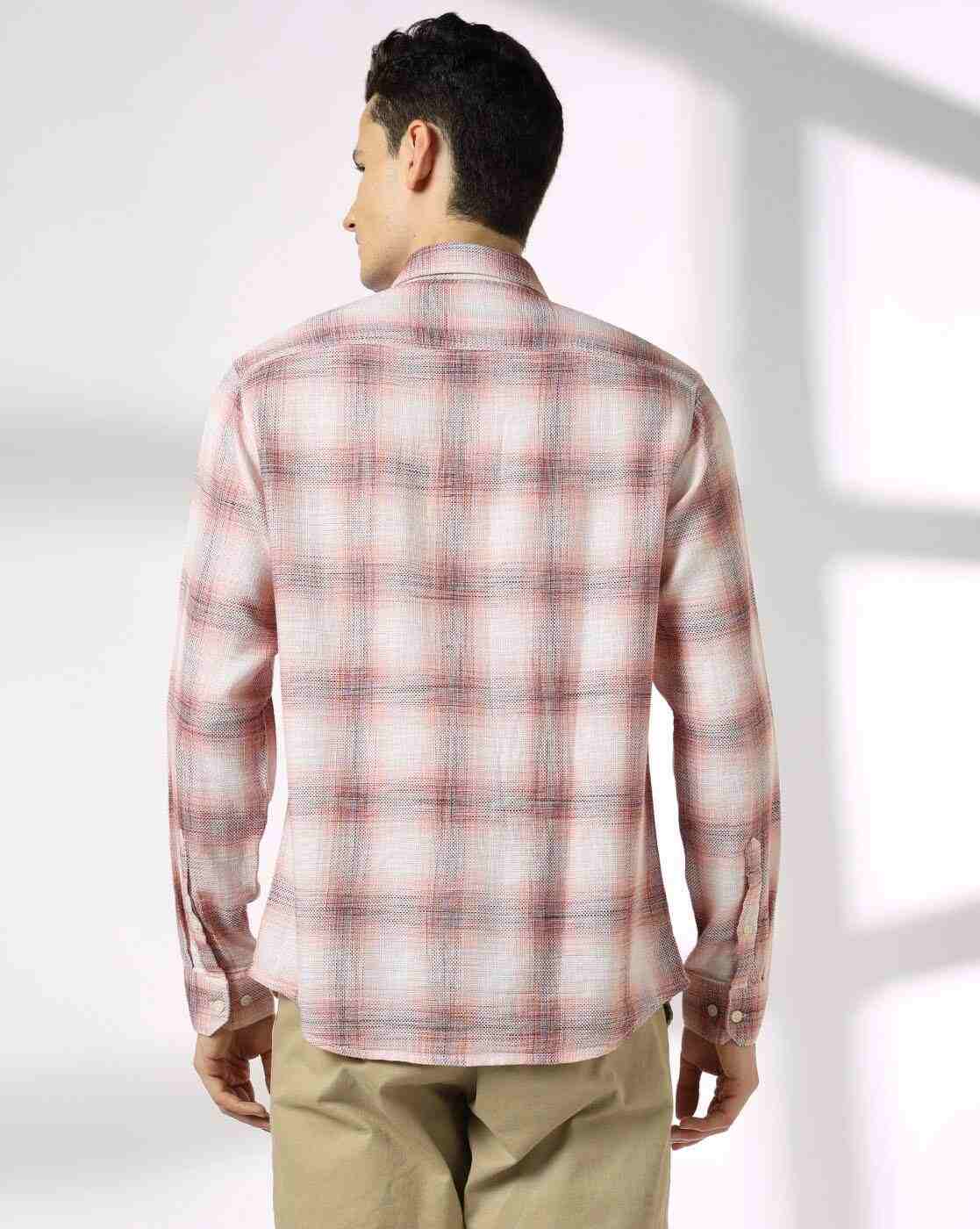 JOHN PLAYERS | Men Checked Slim Fit Shirt with Patch Pocket|2