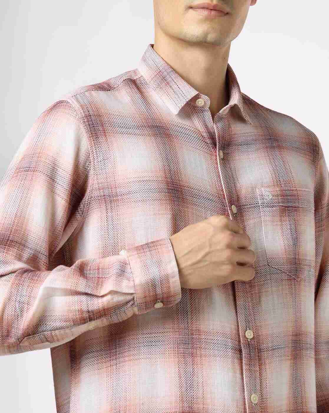 JOHN PLAYERS | Men Checked Slim Fit Shirt with Patch Pocket|4