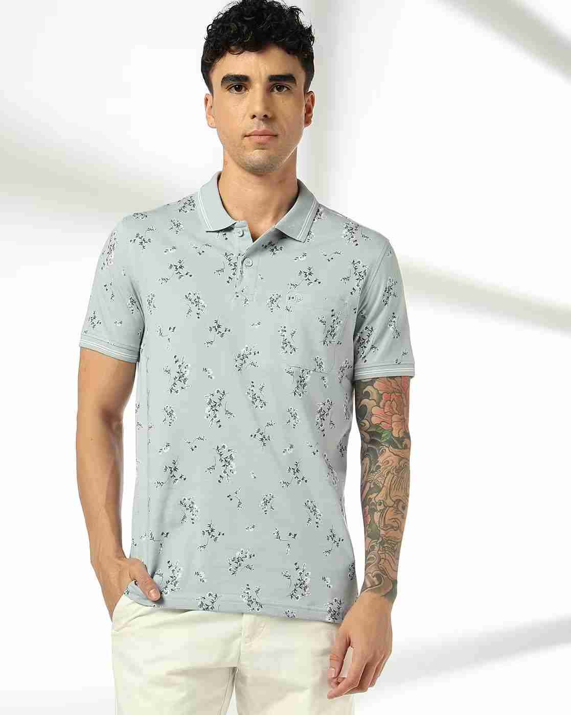 JOHN PLAYERS | Men Floral Print Slim Fit Polo T-Shirt|0