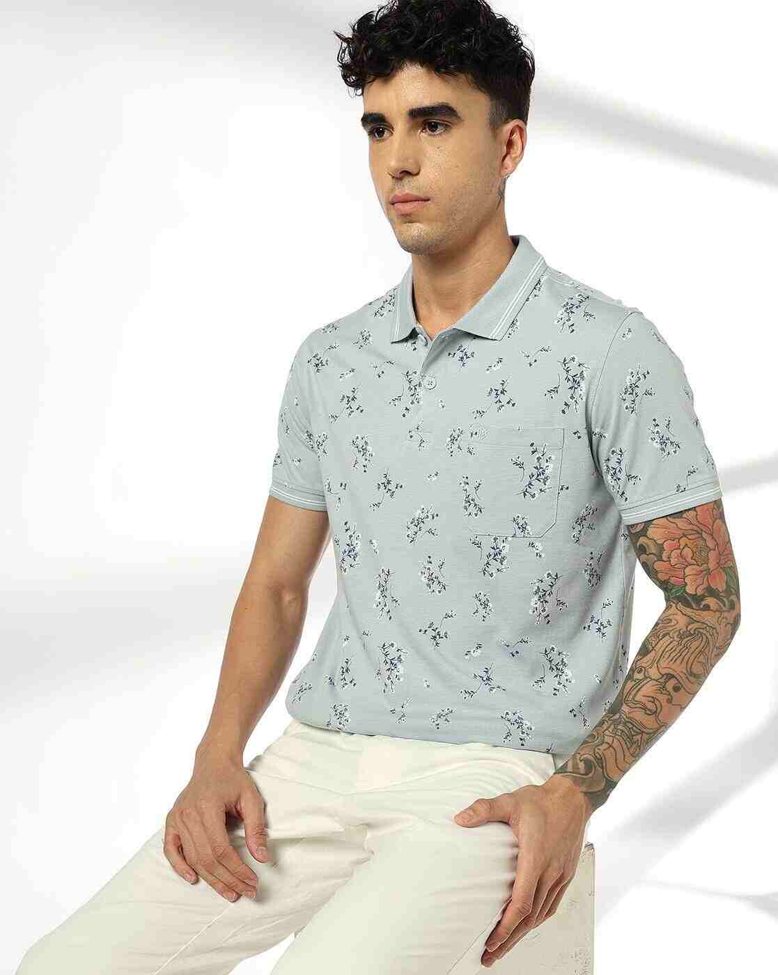 JOHN PLAYERS | Men Floral Print Slim Fit Polo T-Shirt|3